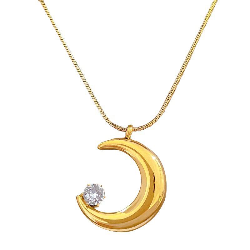Titanium Steel Moon Zircon Minimalist Wind Furnace Real Gold Necklace Female Collarbone Chain Accessories