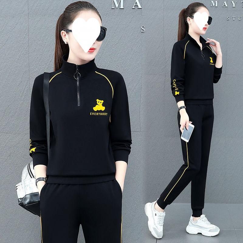 Sports and Leisure Suits for Women in Spring and Autumn, Loose Large Size Student Long-sleeved Running Clothes Two-piece Set