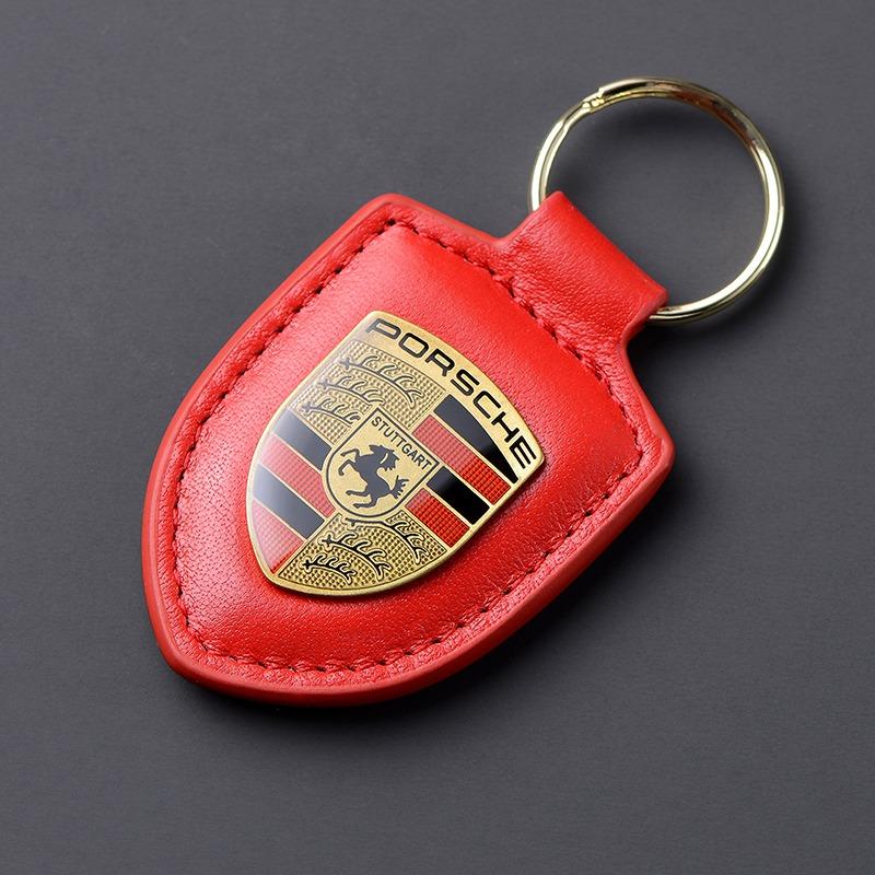 PU-Leder Auto-Schild Schlüsselanhänger Styling Schlüsselanhänger Anhänger für Porsche Cayenne Panamera Macan 911 Taycan Boxster Cayman 918 Pajun
