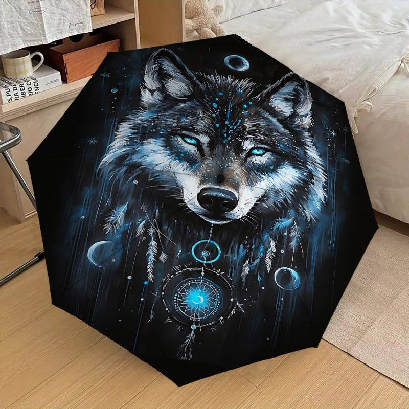 1 Stück Sternennacht Wolf Traumfänger Regenschirm, Outdoor Reiseaccessoire, Leicht & Langlebig, Perfektes Festivalgeschenk m1216005