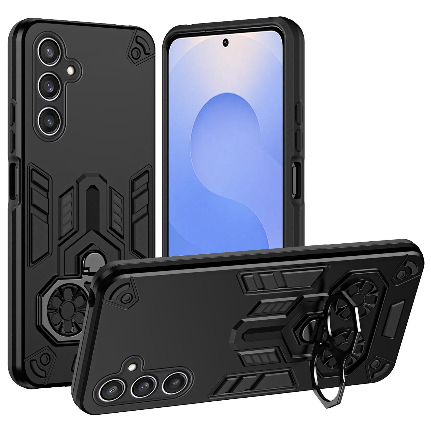 

For Samsung Galaxy S25 Case Ring Holder Kickstand PC + TPU Shockproof Phone Cover B