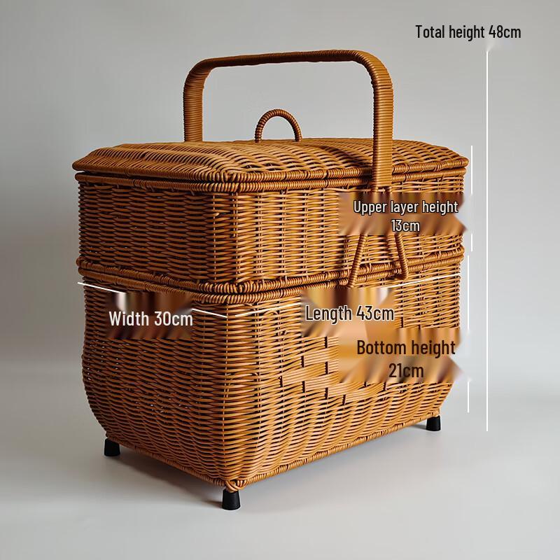 Корзина Youde прямоугольная с двойным отделением из искусственного ротанга