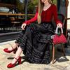 Qooth Ruffle Tulle Maxi Skirt Layered Cake High-Waisted Skirt French Ethereal Style for Party QT2860