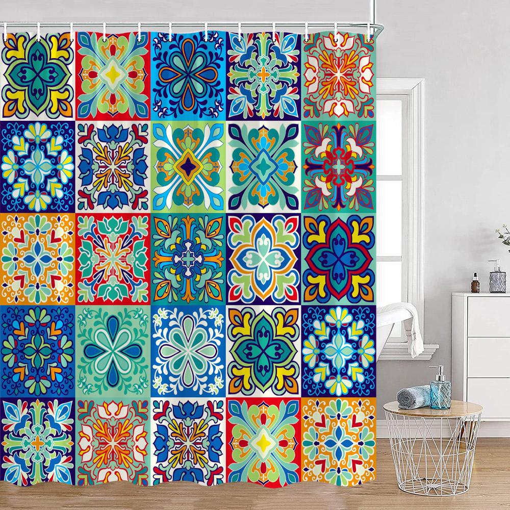 Bohemian Shower Curtains Indian Mandala Floral Boho Bath Curtain Vintage Abstract Geometric Polyester Fabric Bathroom Decor