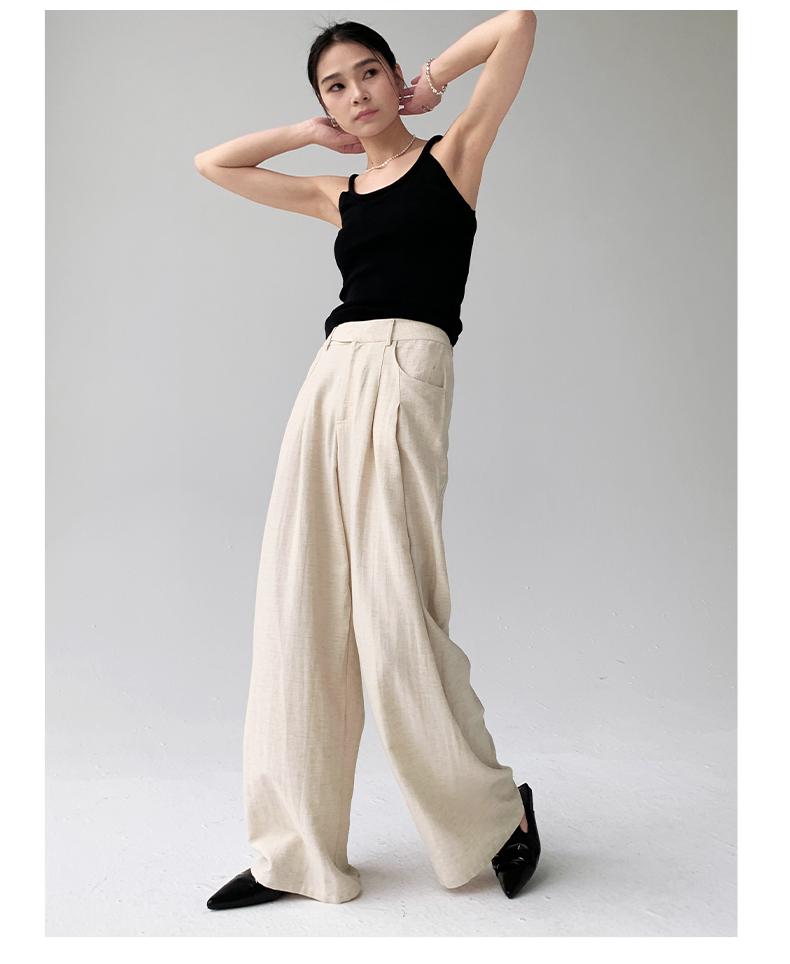 Women's Summer Wide-Leg Cotton Linen Trousers - Loose, Floor-Length, Casual Tencel Pants