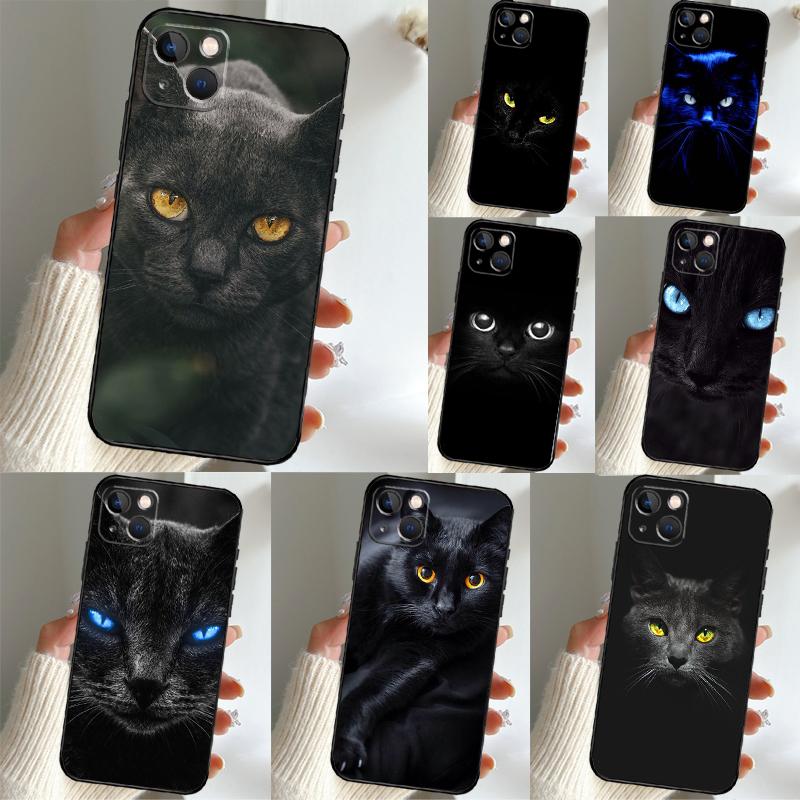 Black Cat Staring Eye Phone Case For iPhone 16 15 13 12 11 14 Pro Max 15 16 Plus 12 13 mini XR 16e Funda Cover