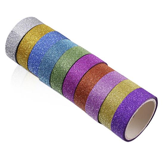 10 Rolls Glitter Washi Tapes No Trace Color Masking Tapes DIY Nail Art Stationery Scrapbooking Decoration Adhesive Tapes School Supplies