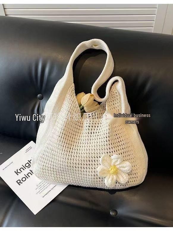Seaside Crochet Cotton Mesh Bag - Large Capacity, Lazy Summer Style for Women