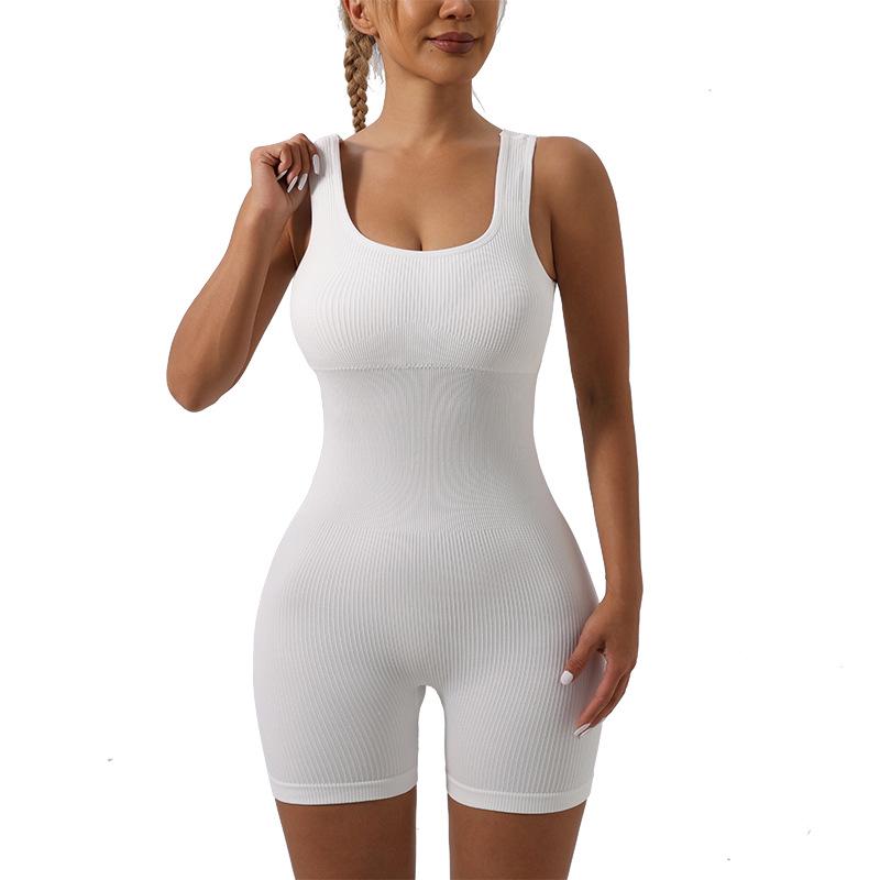 Seamless Ribbed One-Piece Sportswear: Elastic Fitness and Yoga Bodysuit