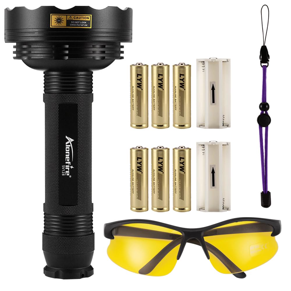 Alonefire SV128 UV 128 Powerful UV 395nm Anisakis Lamp Pet Urine Resin Feline 6 AA Batteries Included Blacklight, LEDs, Light, Wavelength, Light,