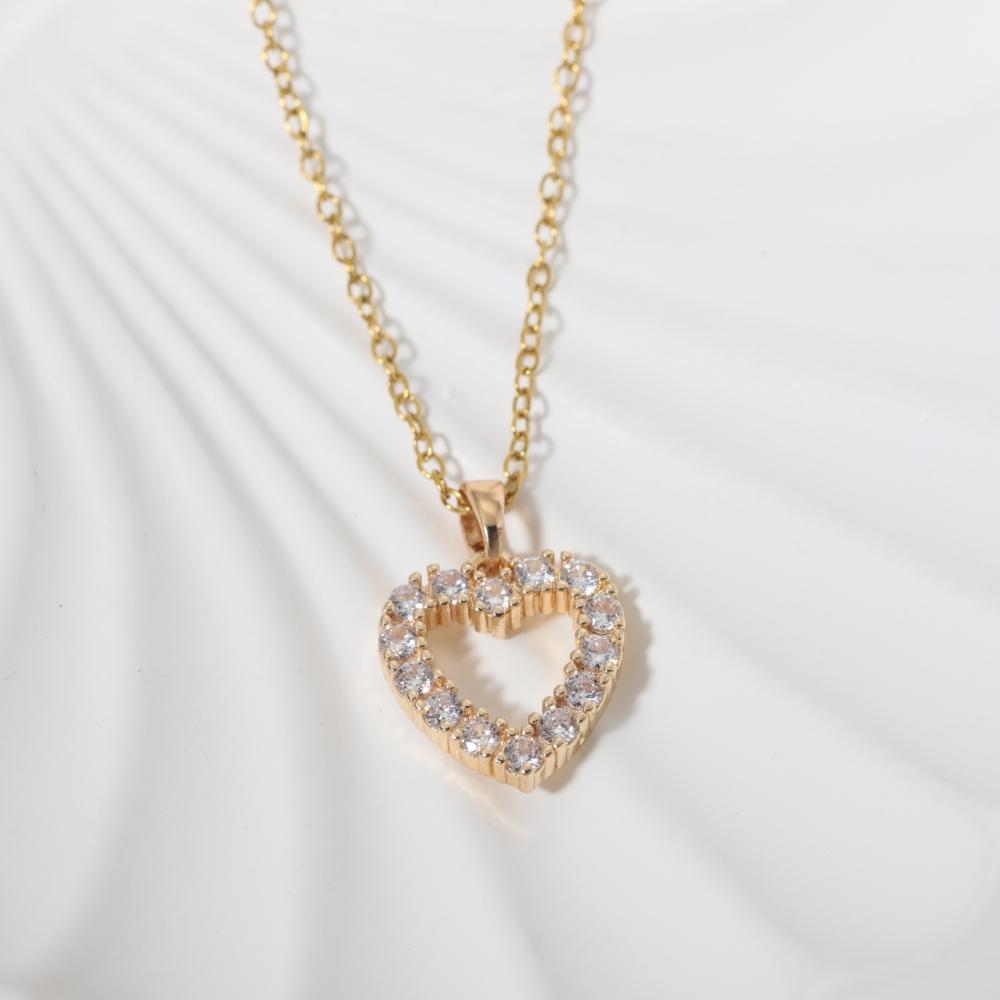 Sparkling Heart Zirconia Necklace, Golden Plated Chain, Bridal Jewelry for Wedding & Party