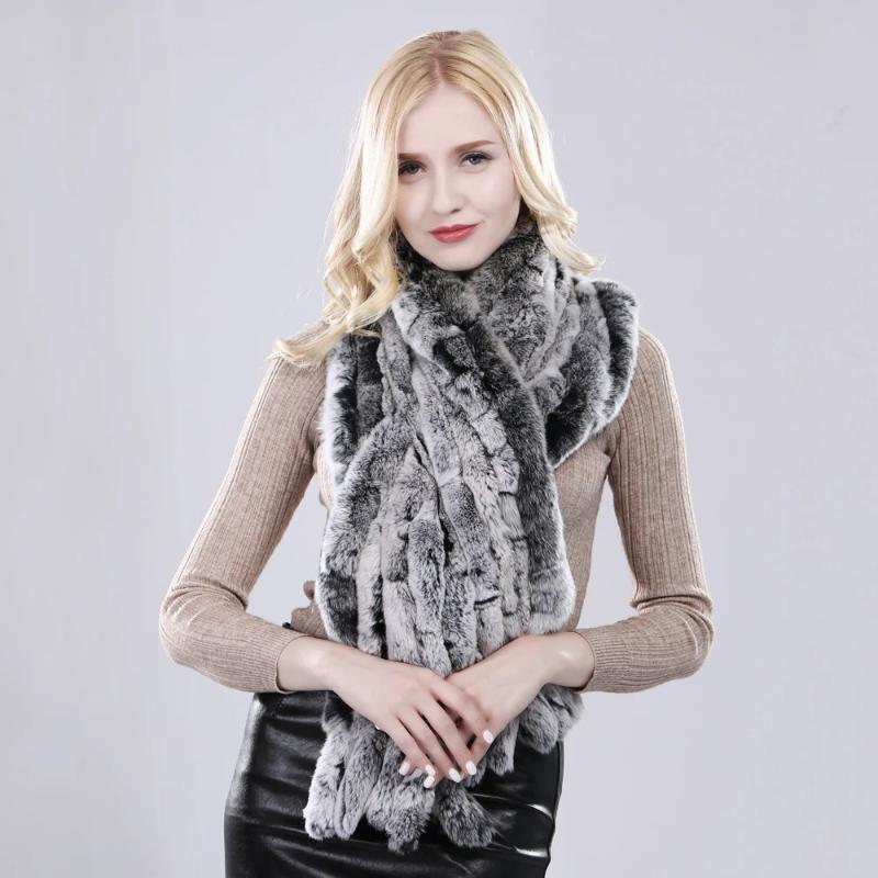 Winter Women Hand Knitted Real Rex Rabbit Fur Scarf Shawl Natural Soft Rex Rabbit Fur Muffler Lady Long Real Fur Scarves Poncho