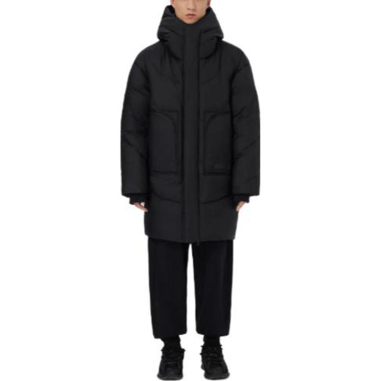 Li Ning Down Jackets Men's Black Hooded Moderate Quilted Down Jacket AYMS141-2