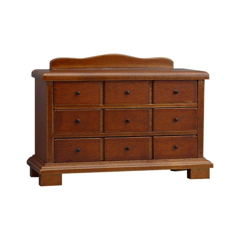 

Антикварный миниатюрный шкаф из каштана с 9 ящиками Точная мебель 1/12 для кукольных домиков Для реалистичных декораций спальни и организации 1