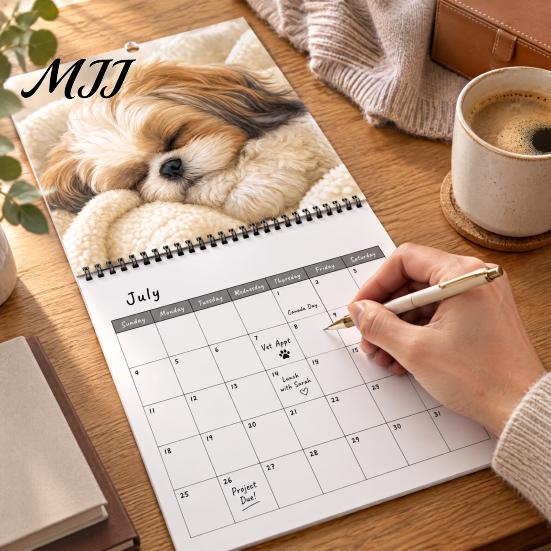 Yearly Appointment Planner Shih Tzus 2027 Wall Calendar, Cute Dog Hanging Planner, 12 Functional Room Organizer Monthly Calendar with Spiral