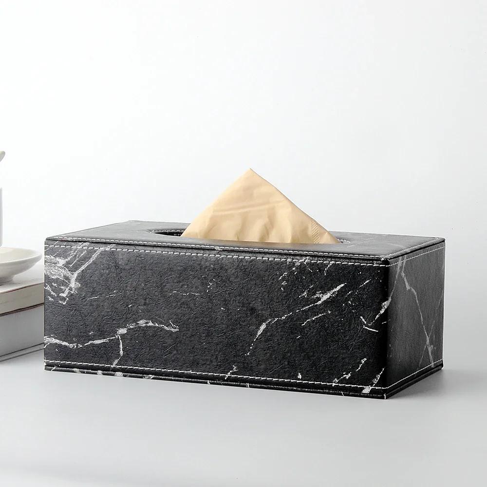 Nordic Marbling Leather Tissue Boxs Living Room Bedroom Desktop Tissue Holder Bathroom Draw Paper Storage Box Home Decoration