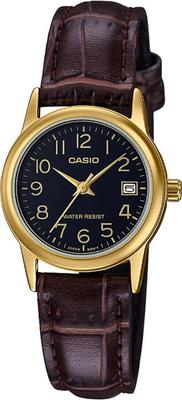 Gold Tone Leather Band Easy Reader Dial Date Watch #LTP-V002GL-1B Women's