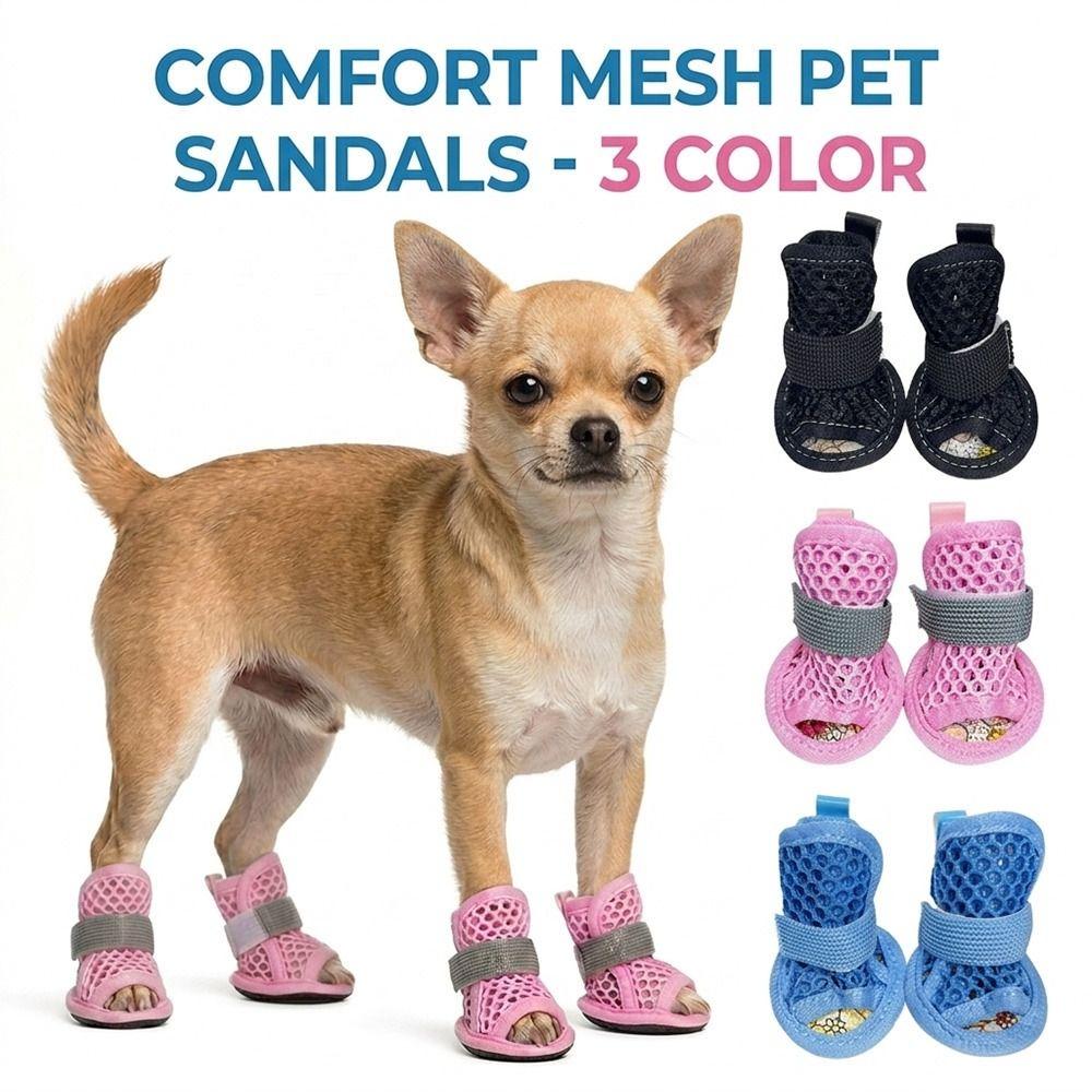 4Pcs Mesh Pet Sandals Soft-sole Cooling Dog Boots Cute Dog Foot Cover Summer