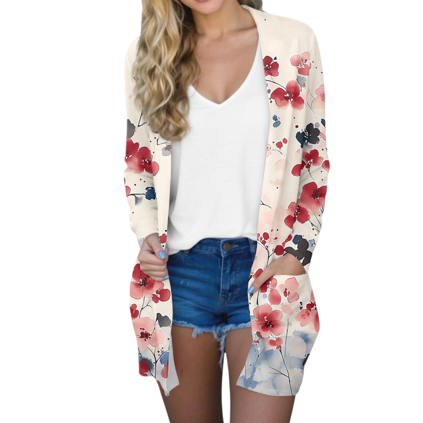

Women s Fashion Casual Comfort Floral Print Mid-Length Cardigan Jacket M
