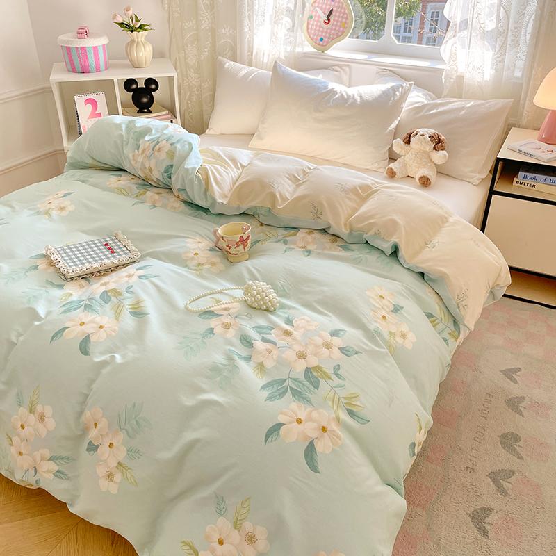 1pc 100% Cotton Floral Duvet Cover Soft Skin-Friendly King Size Comforter Cover with Zipper Spring Summer Breathable Quilt Cover