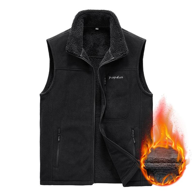 Große Größe Reguläre Weste Herren Outdoor Freizeit Fleece Polarfleece Oberteil Locker Mittelgrüne Weste Sportweste