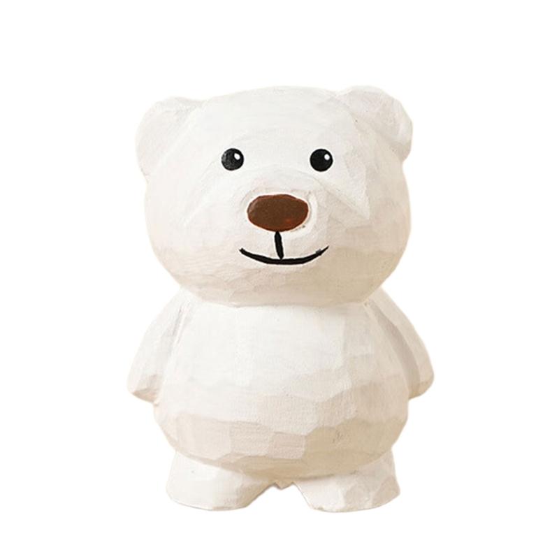 Wooden Bear Figurine Cute Decorative Accent Piece For Shelves Desks Bookshelves Basswood Design