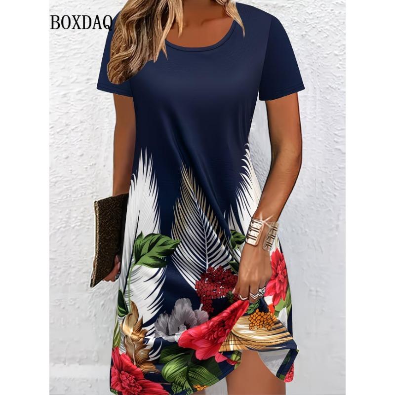 2026 New Summer Fashion Elegant Women's Dress Loose Casual Short Sleeve Dress Women Flowers Printed Dress Vestidos