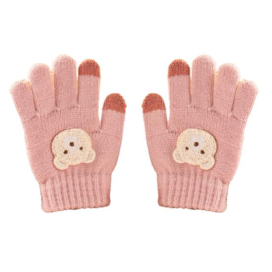 Children Winter Knitted Gloves Kids Full Finger Gloves with Cute Embroidered Bear Stretchy Warm Gloves for Boys And Girls Aged 7-12