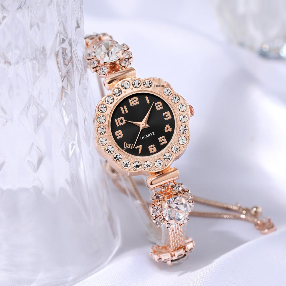 Adjustable Bracelet Watch with Large Diamond | New Style Quartz Ladies Watch with Simple Numeric Dial