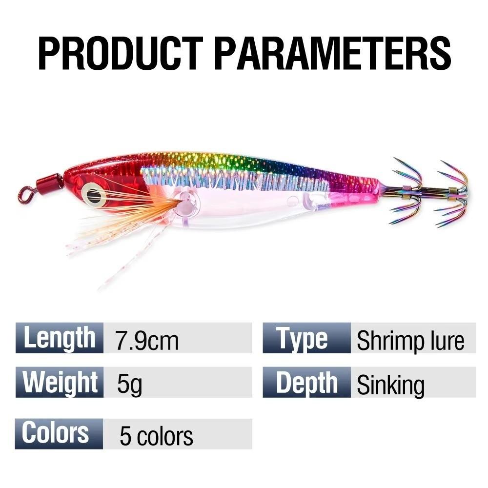 5pcs/Box 5pcs Boxed UV Luminous Squid Bait UV Luminous Sinking Wood Shrimp Lure Deep Sea Fishing