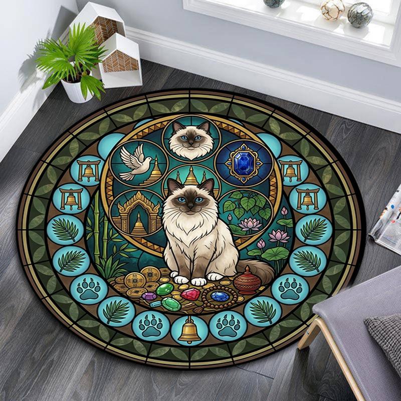 Feline Mandala Round Area Rug Under Office Chairs Bedroom Living Room Home Decor