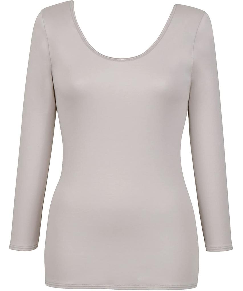 Cotton Inner Soft and Luxurious Size Wing/Wacoal Women's 100% Top, Warm, 3/4 Sleeves, U-Neck, Cotton, EL4879, SG/LL