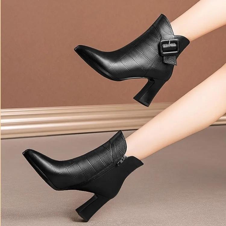 Botki damskie women cool wysokiej jakości czarne komfortowe wiosenno-jesienne botki damskie casualowe eleganckie buty na obcasie ab697