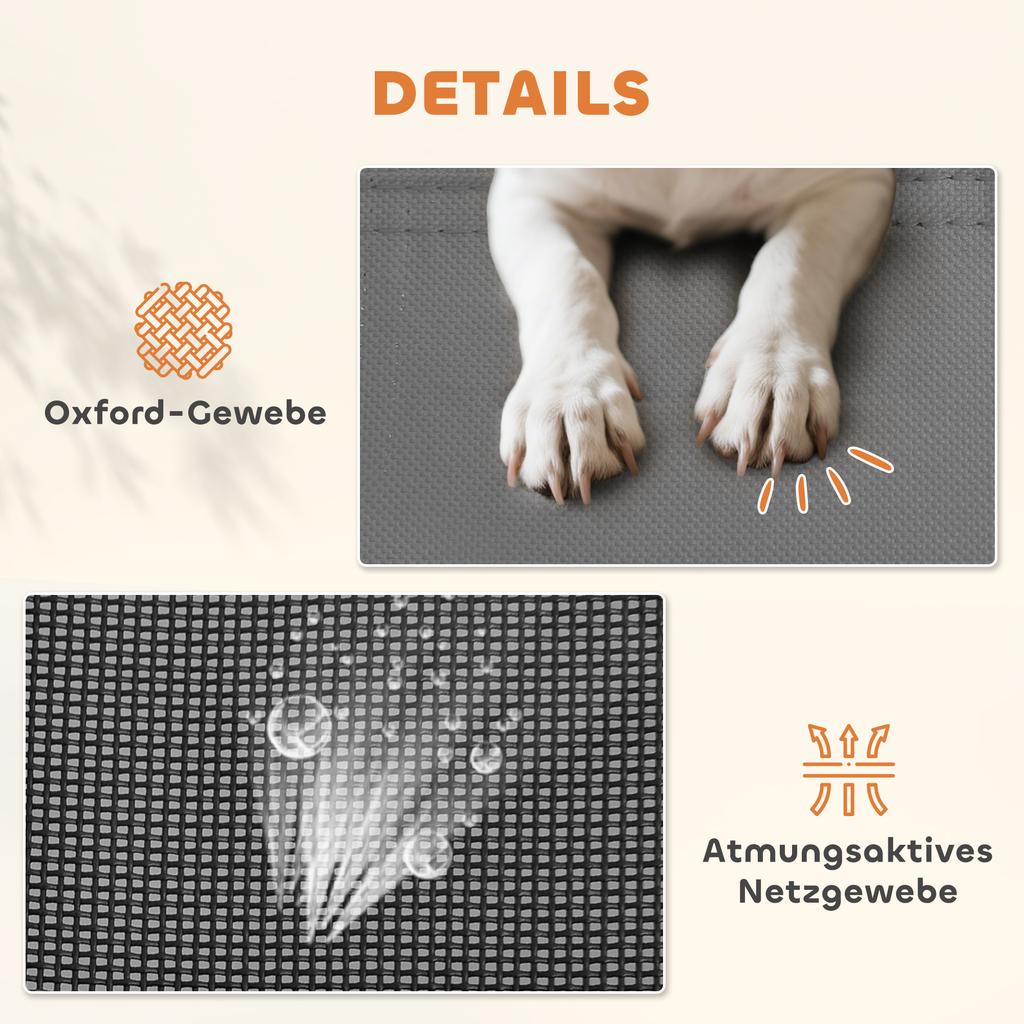 Elevated Dog Bed with Canopy, Outdoor Pet Lounger, Taffeta Fabric, Grey, 122 x 92 x 108 cm