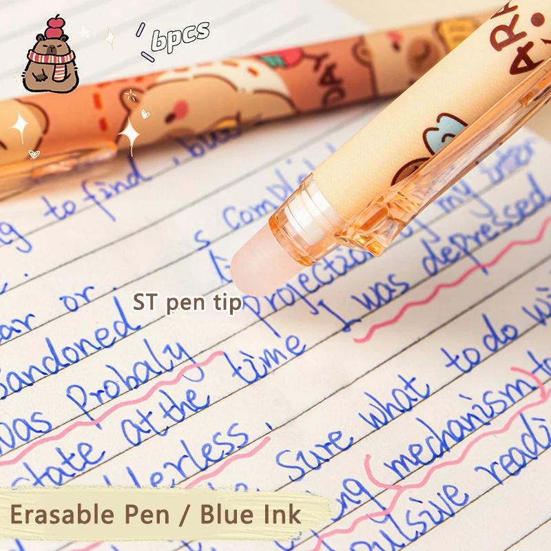 6pcs Cute Capybara Gel Pens Set Kawaii Aesthetic Stationery Gift Quickly-Drying Blue Ink Erasable Pens Office School Supplies