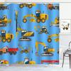 Kids Construction Truck Shower Curtain With Excavator Tractor Cars Pattern, Waterproof Polyester Fabric For Boys Bathroom Decor