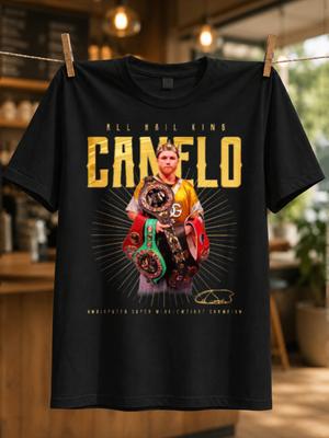 Canelo Champion Belts All Hail King Boxing Portrait With Gold Rays Signature And Championship Belt Unisex All Tshirt