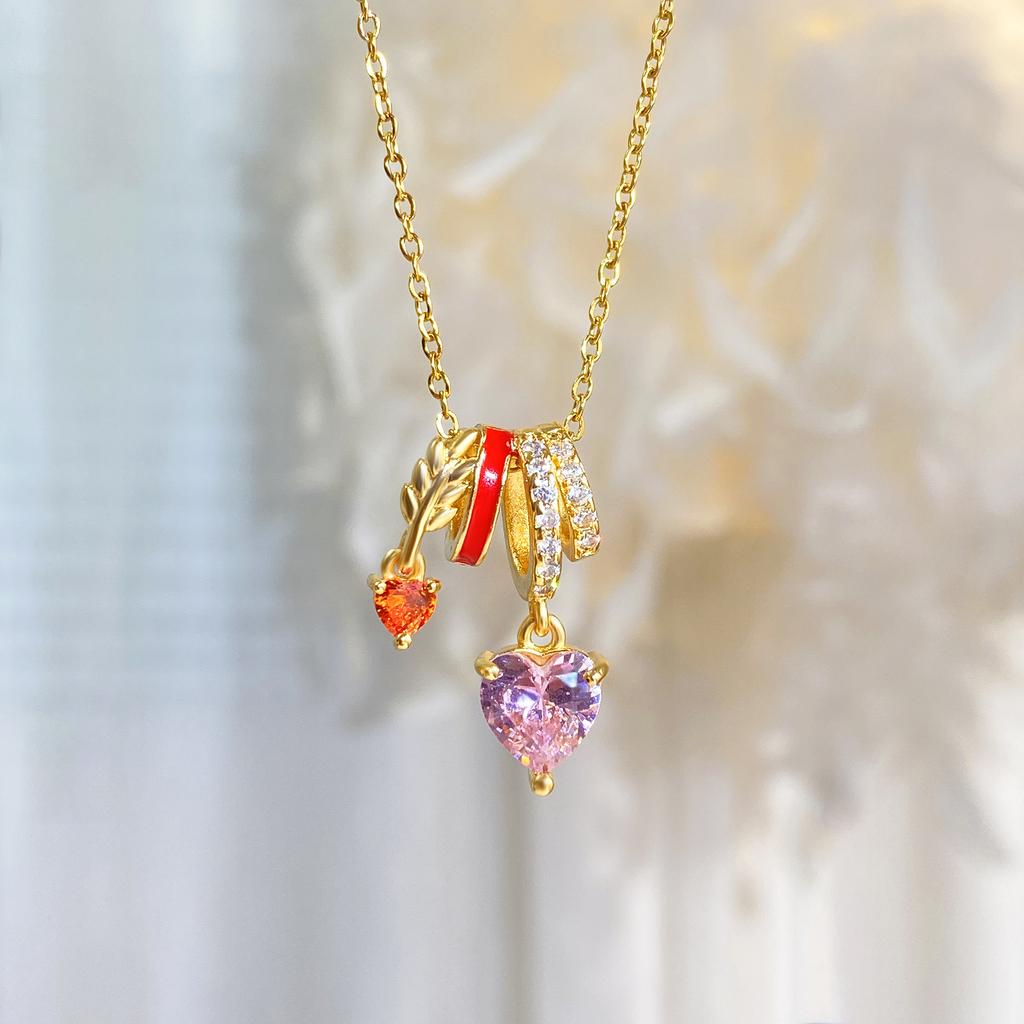 Copper Plated 18k Real Gold Love Necklace Zircon Collarbone Chain Exquisite Versatile Necklace Women's Accessories