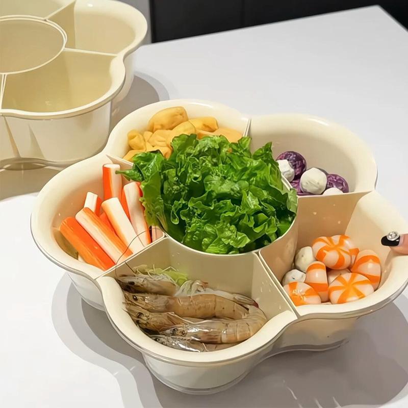 Rotatable Kitchen Prep Plate with Compartmented Draining Basket