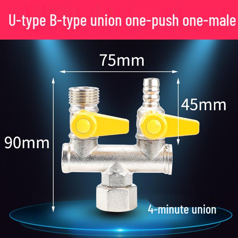 Vollkupfer 4-Punkt Gas- und Wasser-Union T-Kugelventil