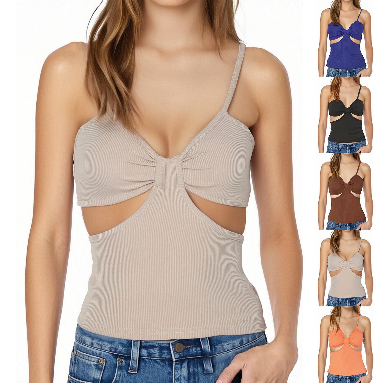 

Women s Fashion Solid Color Hollow Slim Vest Top M помаранчевий