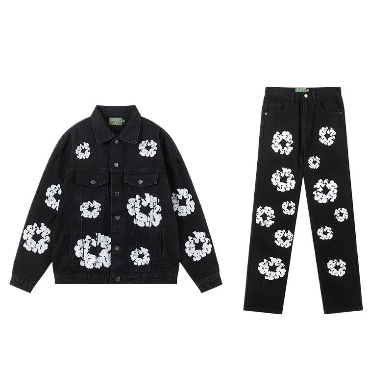 Fleece-Lined Denim Tears Hoodie & Sweatpants Set Inspired by Kanye's Style
