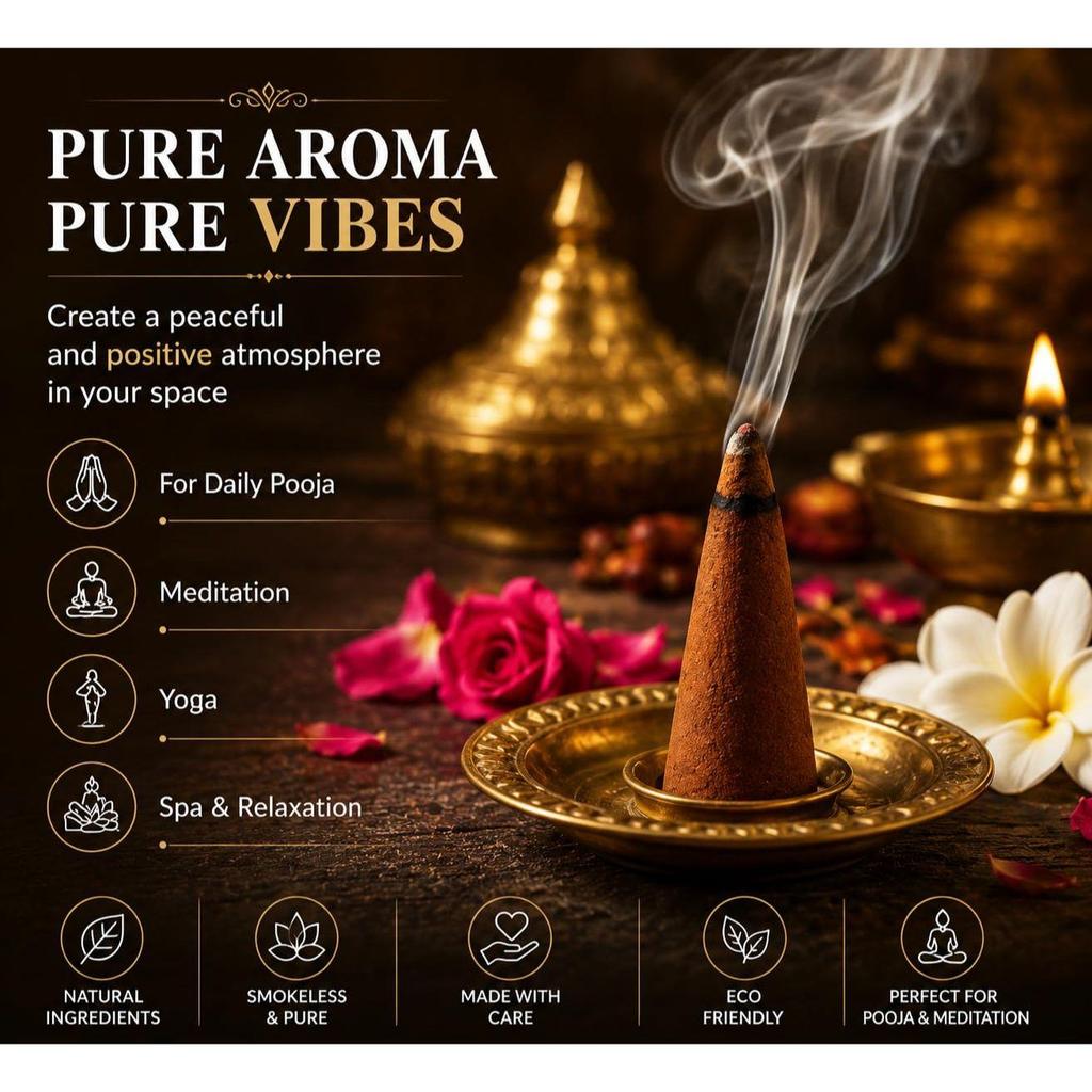 Dhoop Cones 100g | Cow Dung Based Charcoal Free Incense Cones for Pooja, Havan, Meditation & Home Fragrance |