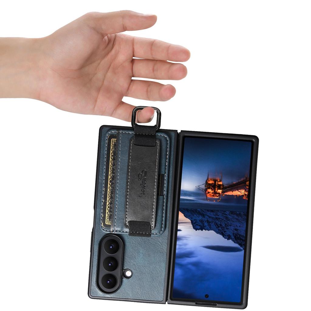 SUTENI Oil Wax Texture Leather Case for Samsung Z Fold 7/6/5 with Wrist Strap, Card Slot, and Stand