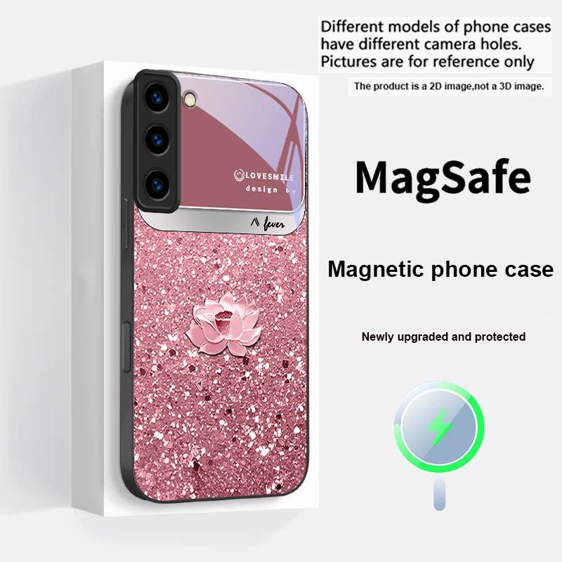Pink Gradient Lotus For Samsung S25 S25 Edge S25Ultra S8 9 10 20 S21 Pro 22 Plus S23 FE S24 Ultra Magsafe Glass Phone Case