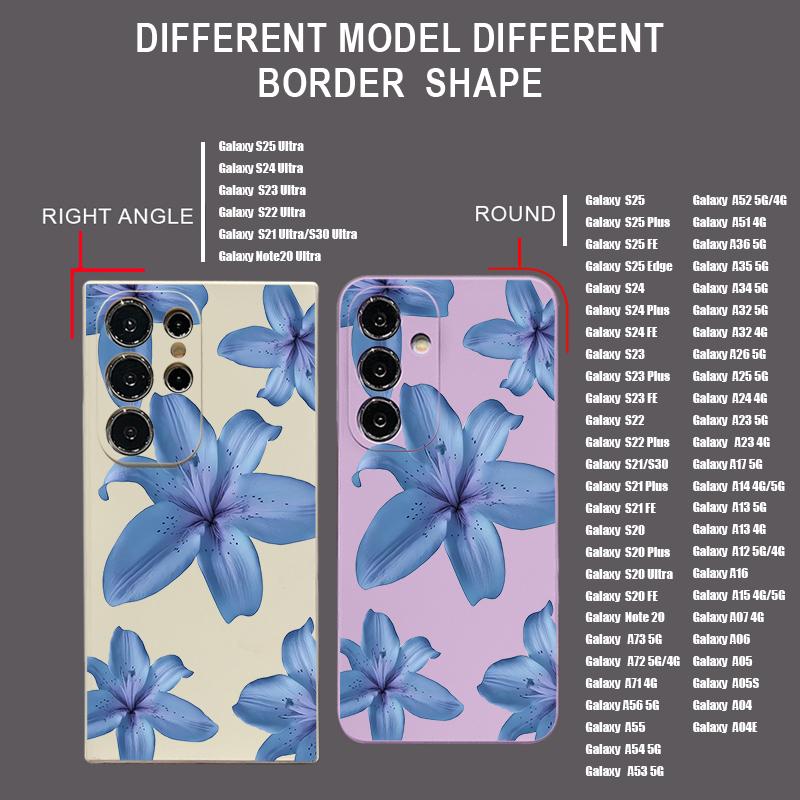 Blue Lily Printed Phone Case For Samsung Galaxy A17 A56 A16 A55 A15 A25 A36 A26 5G S25 Edge S23 S24 Ultra S24 S25 FE TPU Lanyard Cover