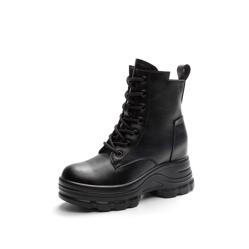 2025 Women's Platform Martin Boots, Genuine Leather with Height Boost, Plus Velvet, Ideal for Autumn/Winter.