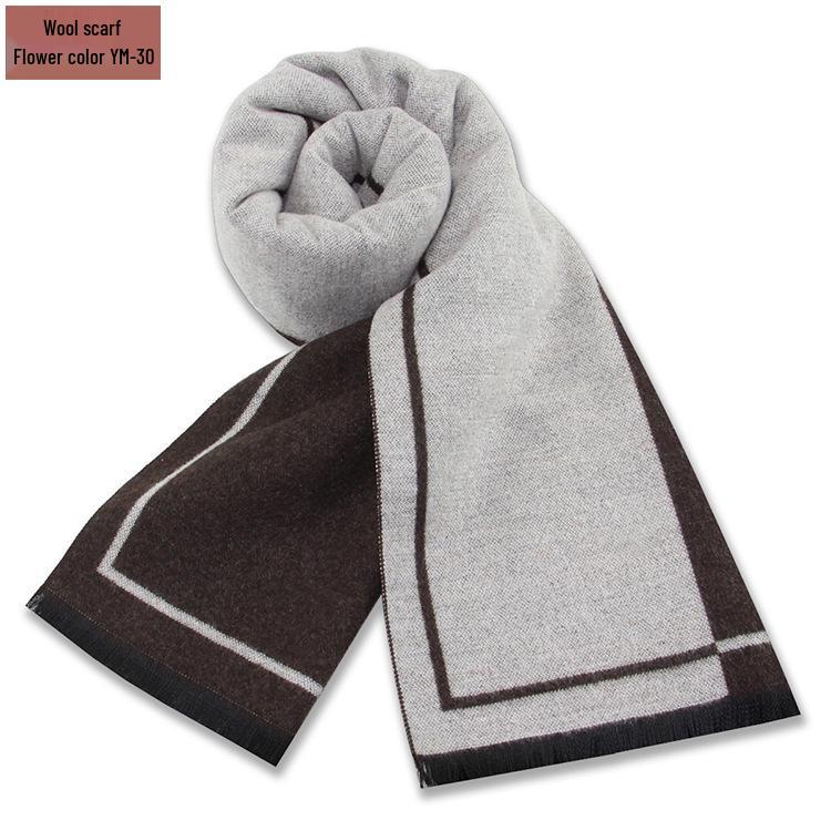 Męski szalik zimowy w czystą szarość w kratę, mieszanka wełny - gruby i ciepły