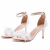Summer Crystal Queen Women Sandals White Lace Flower Bridal Pumps Wedding Shoes Peep Toes Buckle Strap Thin Sexy High Heels