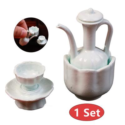 Dollhouse Mini Chinese Ancient Style Imitation Celadon Hand-held Teapot Tea Cup Model Dollhouse Kitchen Accessories